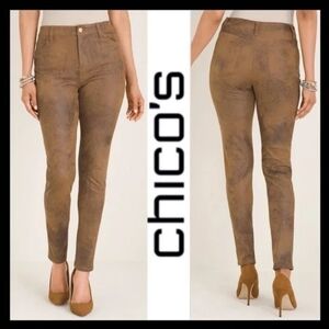 CHICO’S Ultimate Fit Faux-Suede Worn Luggage Slim Pants ** SZ M/10